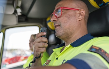 Medic talking on radio