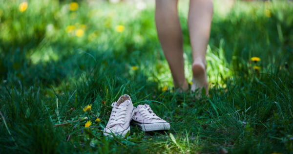 walking barefoot in the grass