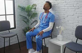 Male nurse taking a break in the breakroom