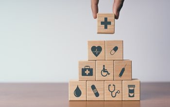 a tower of blocks. Each block has a medical image. 