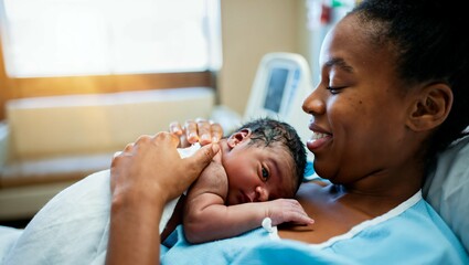 Patient holding new born baby on L&D unit